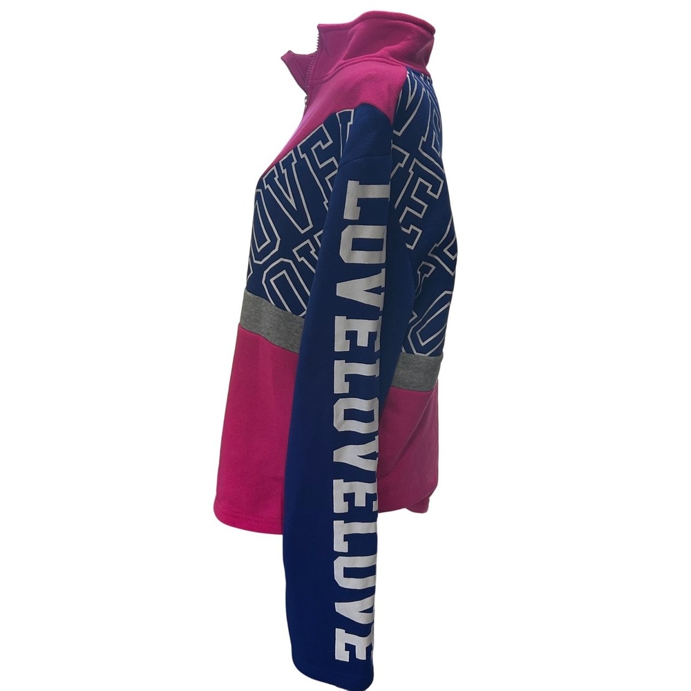 Y2K‎ Colorblock LOVE Quarter Zip Pullover Pink Blue Collegiate Sweater 2XL - Picture 3 of 6